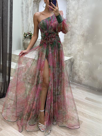 Robe Longue Asymétrique à Fleurs Kayla