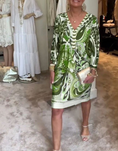 Robe décontractée à imprimé rétro et col en V - 💖 SPÉCIAL FÊTE DES MÈRES 👩‍🦳