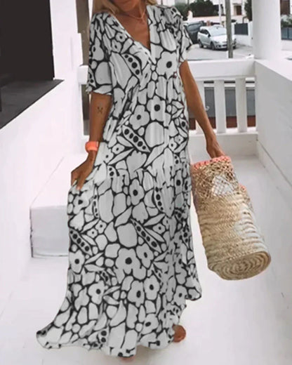 Robe Ample à Imprimé avec Décolleté en V - 💖 SPÉCIAL FÊTE DES MÈRES 👩‍🦳