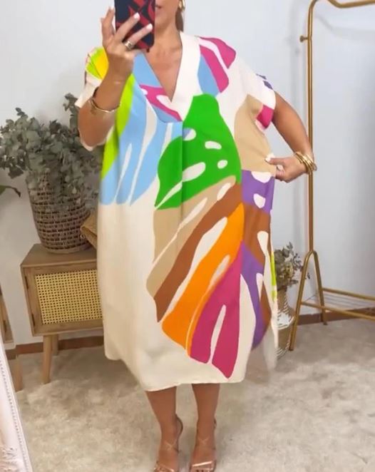 Robe décontractée à imprimé feuilles colorées