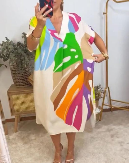 Robe décontractée à imprimé feuilles colorées