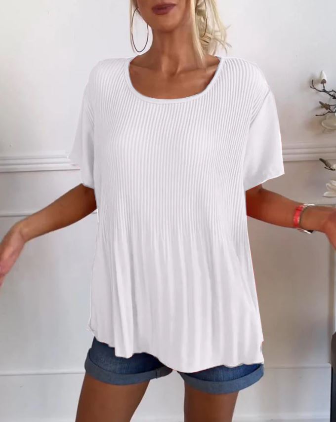 Blouse plissée col rond uni