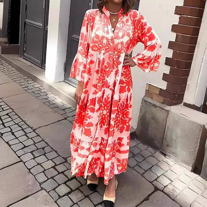 Robe Maxi Attrayante avec Décolleté en V et Manches 3/4