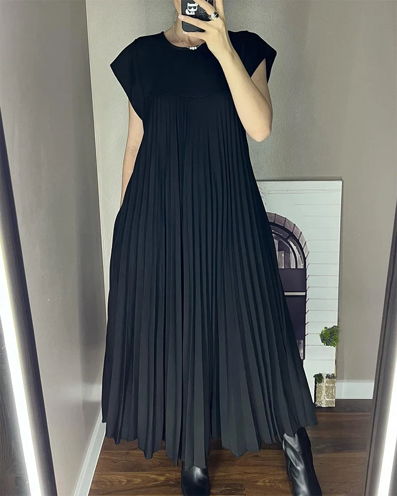 robe sans manches plissée, couleur unie