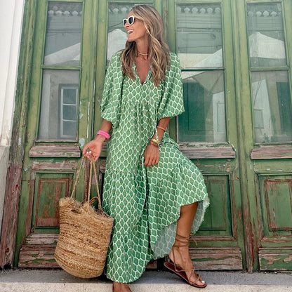Robe bohème vintage, élégante, décontractée.