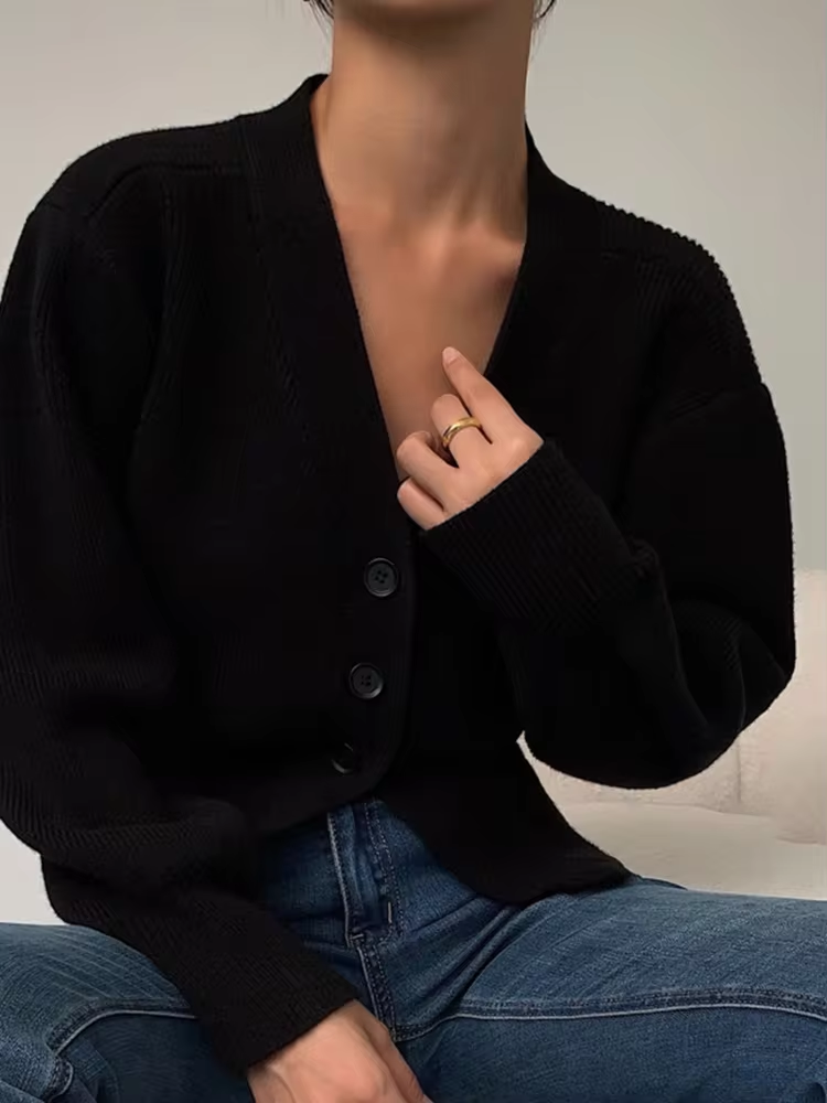 Cardigan en maille à boutons avec col en V confortable
