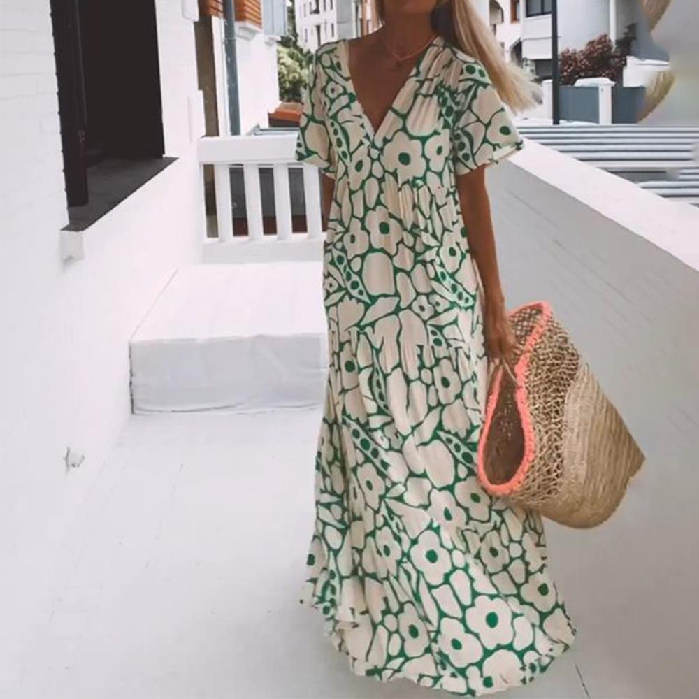 Robe longue confortable à manches courtes pour femme