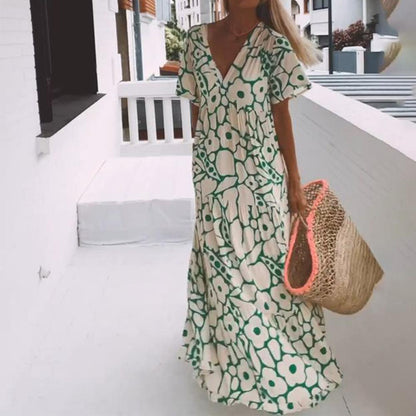 Robe longue confortable à manches courtes pour femme