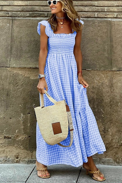 Robe Longue Fluide à Carreaux Chic pour Femme