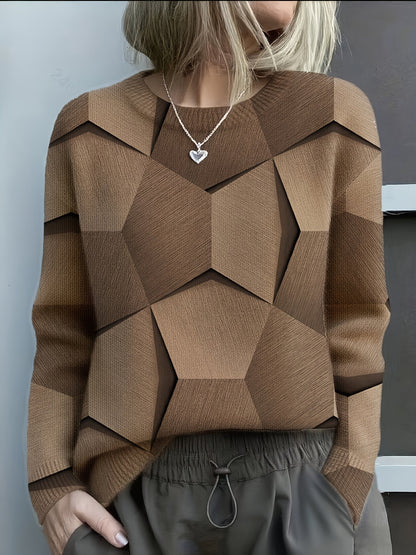 Pull en tricot confortable avec imprimés géométriques 3D audacieux