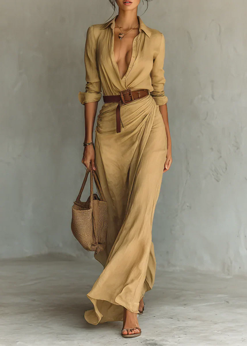 Soléna | Robe longue fluide ceinturée