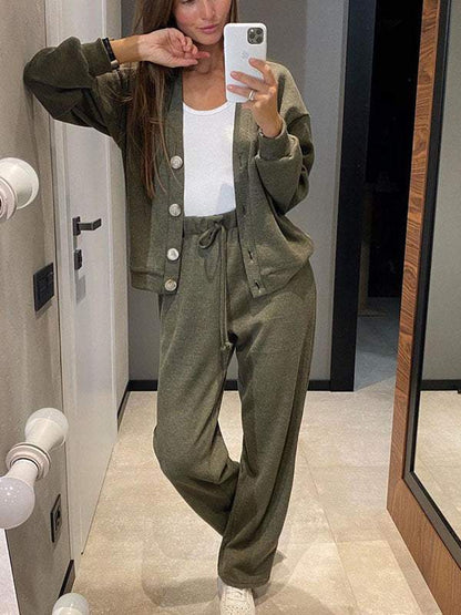 Ensemble décontracté confortable avec pull col V et pantalon