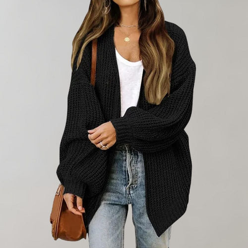 Cardigan Ouvert en Tricot Douillet avec Manches Évêque