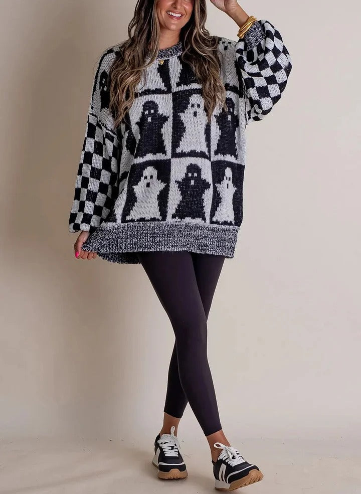 Pull en tricot à carreaux d'Halloween