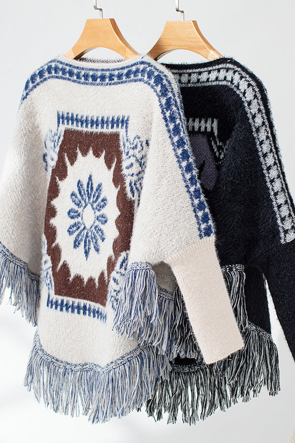 Pull en tricot à ourlet à franges bohème