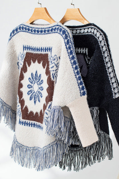 Pull en tricot à ourlet à franges bohème