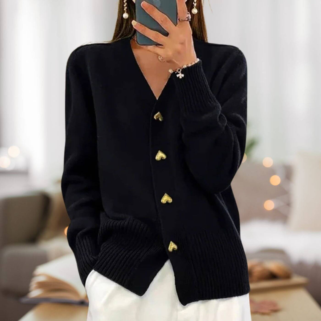 Veste Tricotée Chic avec Boutons en Forme de Cœur