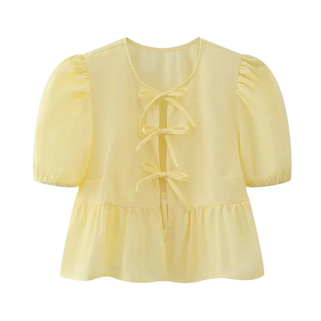 Blouse à manches bouffantes imprimé léopard avec détail nœud
