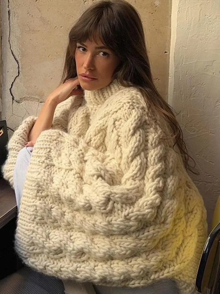 Pull oversize en grosse maille confortable à col roulé