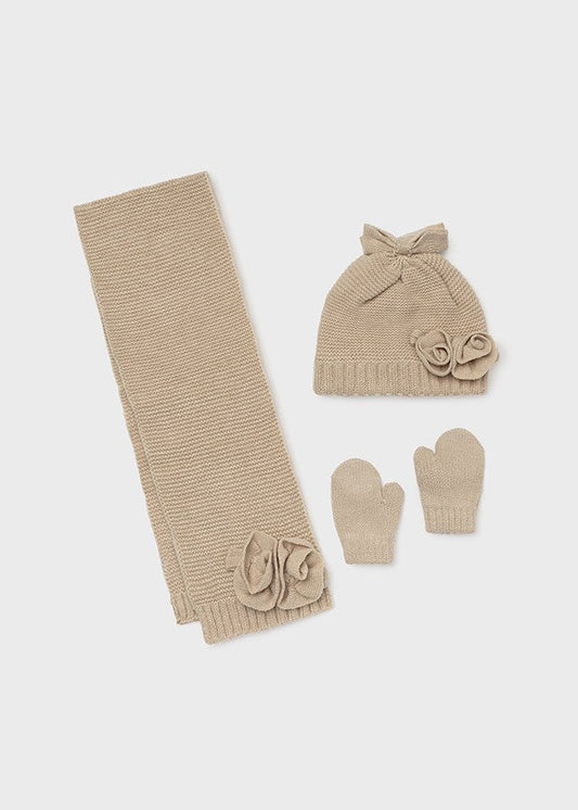 Ensemble bonnet - écharpe fleurs bébé