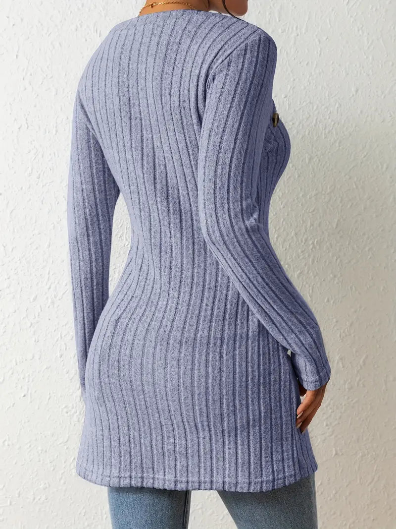 Top Asymétrique En Coton Avec Boutons et Côtes