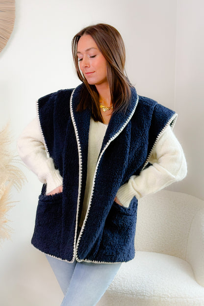 Gilet Blanche Oversize Bleu Marine