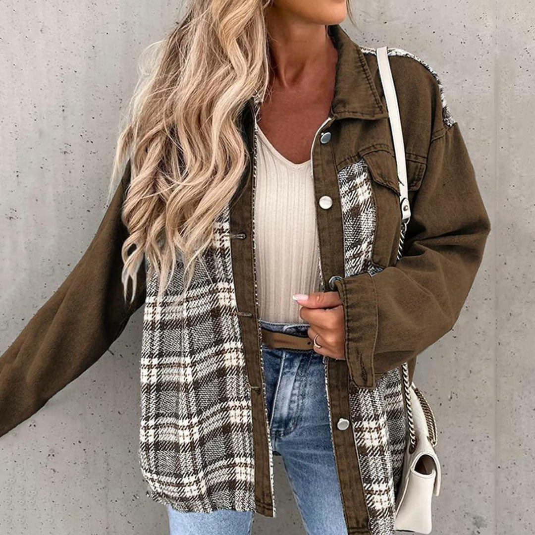 Veste à carreaux chic avec col classique pour femme