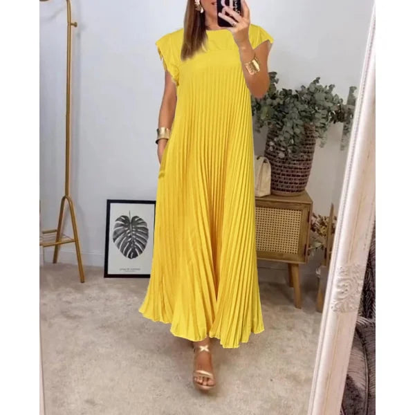 robe simple plissée pour femme, couleur unie