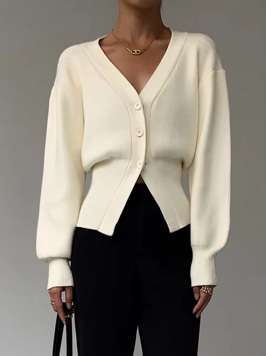 Cardigan en maille à boutons avec col en V confortable