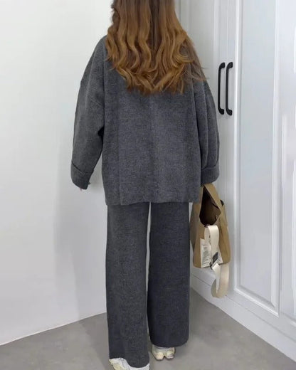 Ensemble deux pièces décontracté pull ras du cou et pantalon