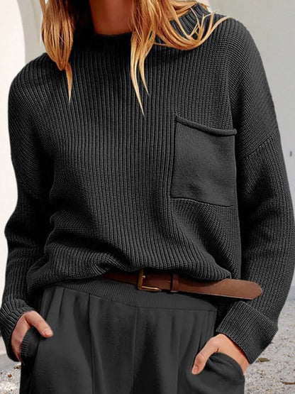 Pull tricoté décontracté et confortable avec poches