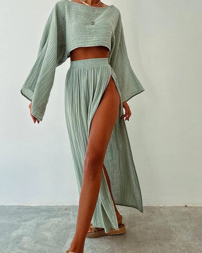 Ensemble en coton et lin avec fente