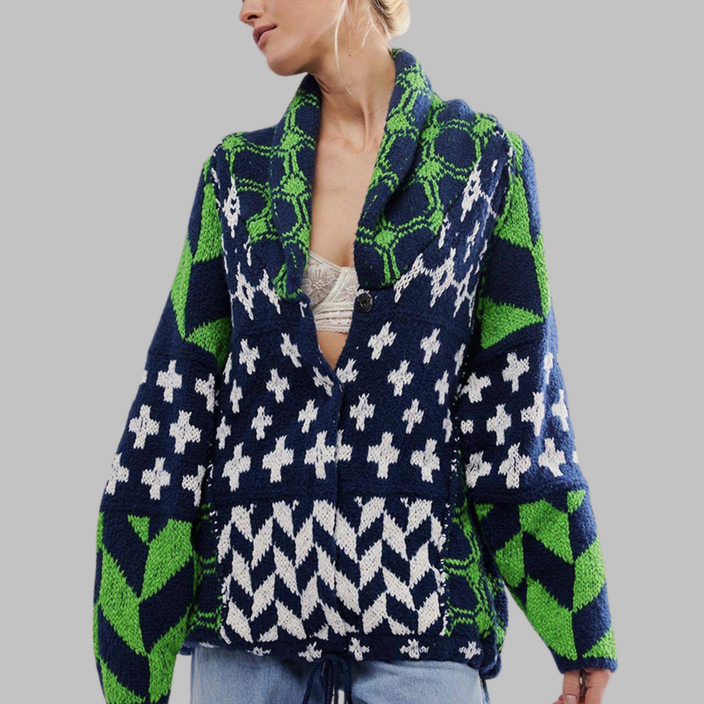 Veste Douillette et Souple avec Motifs Géométriques Modernes