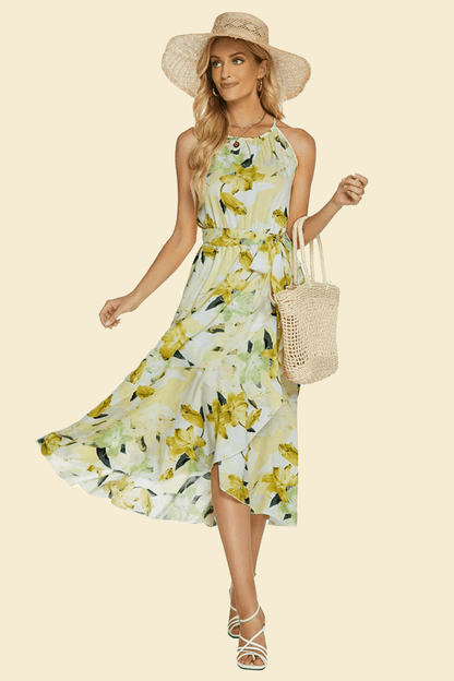 Pauline Laurent® | Robe midi évasée avec fente dans le cou