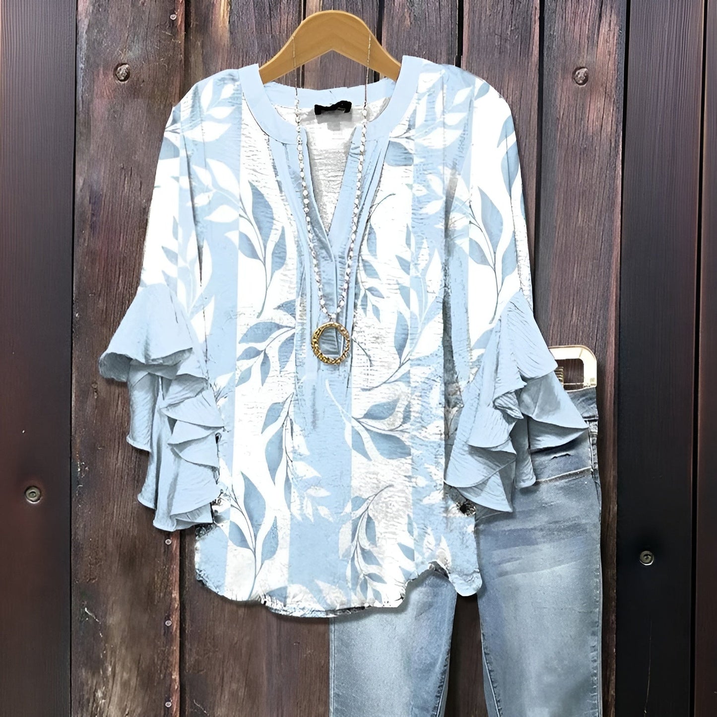 Elyara™ - Blouse décontractée avec motif de feuilles
