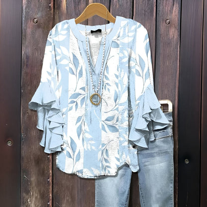 Elyara™ - Blouse décontractée avec motif de feuilles