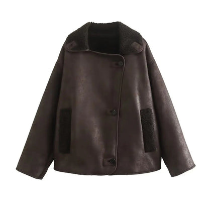 Veste surdimensionnée douillette doublée en polaire avec col à revers