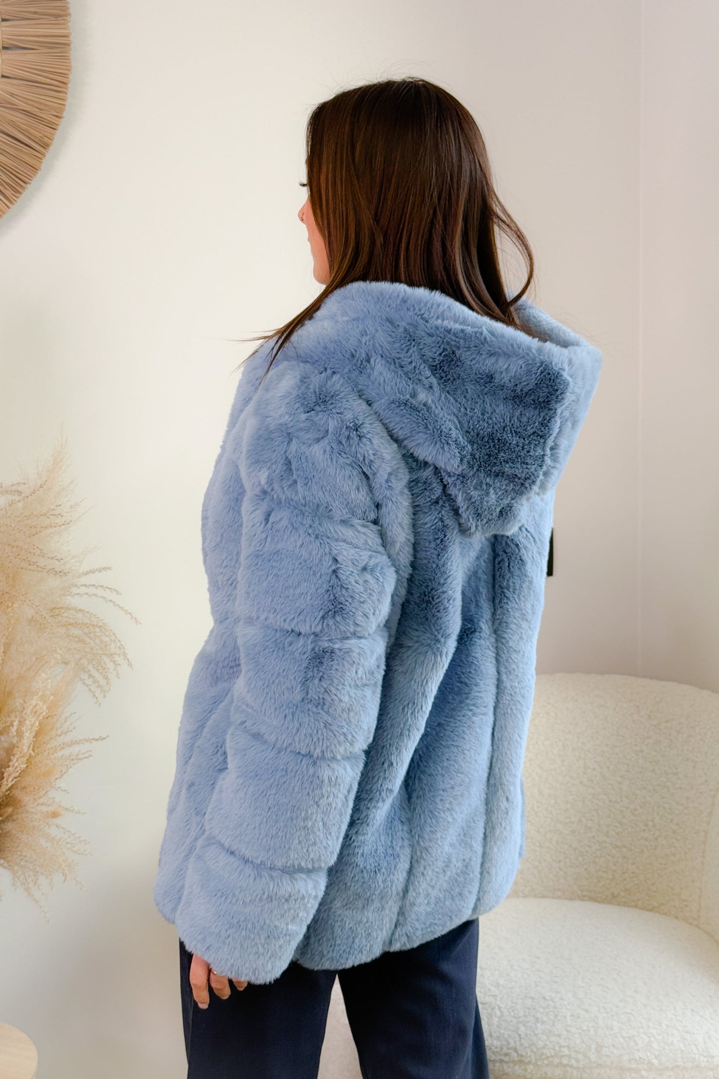 Manteau Fausse Fourrure Leny Bleu