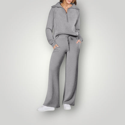 Ensemble Décontracté Pantalon et Pull Zippé Stylé Femme