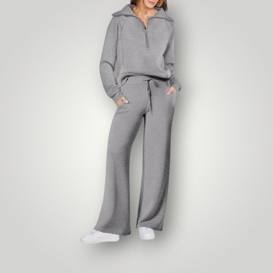 Ensemble Décontracté Pantalon et Pull Zippé Stylé Femme