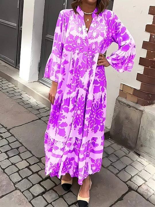 Robe Maxi Attrayante avec Décolleté en V et Manches 3/4