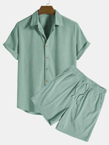 Ensemble Chemise et Short en Velours Côtelé Stylé pour Hommes