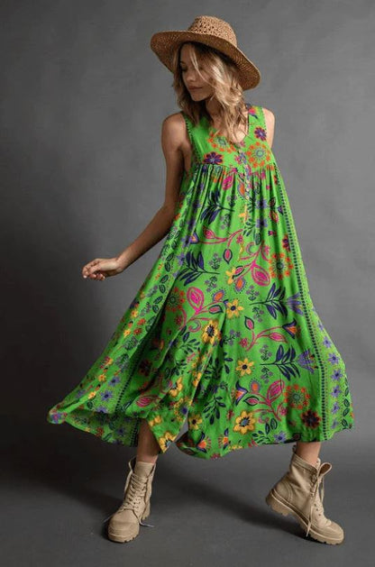 Combinaison ample sans manches à imprimé floral vintage