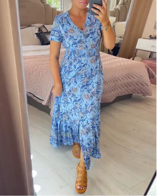 Robe col V à imprimé fleuri