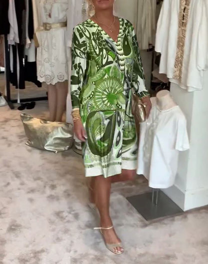 Robe décontractée à imprimé rétro et col en V - 💖 SPÉCIAL FÊTE DES MÈRES 👩‍🦳
