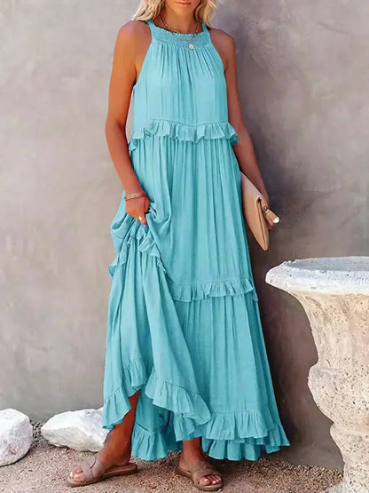 Pauline Laurent® | Robe longue volantée à col licou