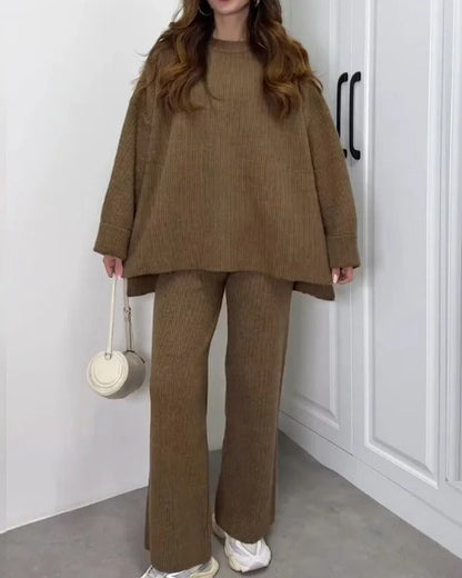 Ensemble deux pièces décontracté pull ras du cou et pantalon