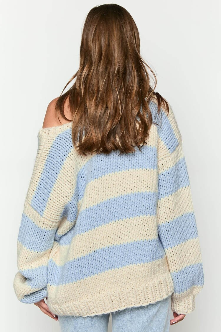 Pull en tricot à rayures, épaules dénudées, confortable pour les superpositions d'automne
