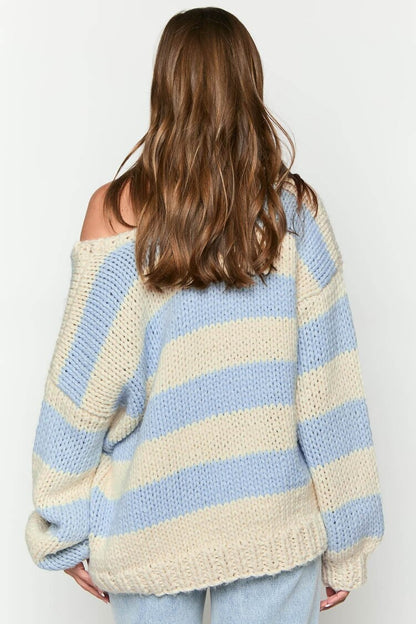 Pull en tricot à rayures, épaules dénudées, confortable pour les superpositions d'automne