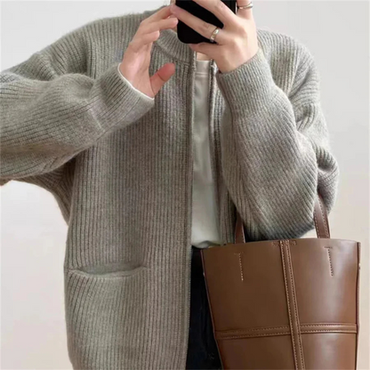 Cardigan élégant zippé pour femmes grande taille confortable